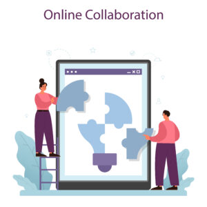 Interaction of departments online service or platform. Business teamwork